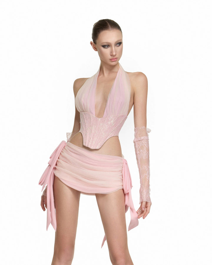 Damen Couture Bodysuit mit drapiertem Rock Echo Archiv