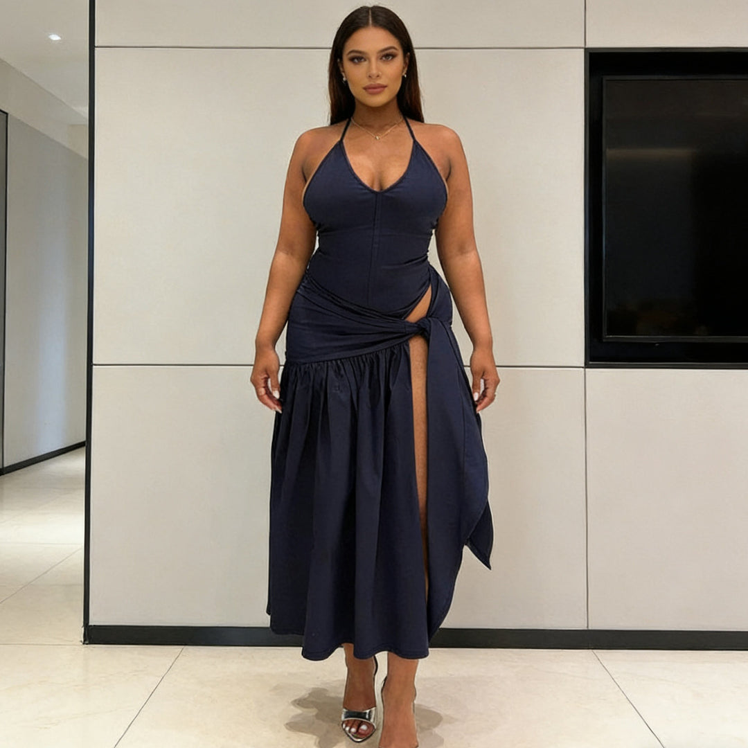 Damen Elegantes Bodenkleid mit Wickeldesign und Raffungen Echo Archiv