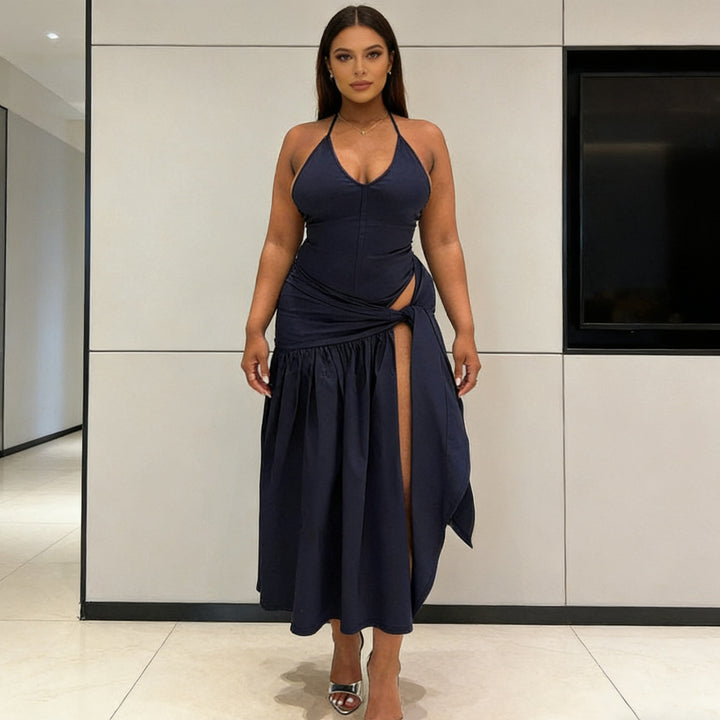 Damen Elegantes Bodenkleid mit Wickeldesign und Raffungen Echo Archiv