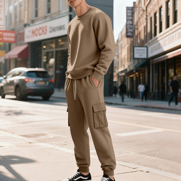 Herren Utility-Cargo-Jogger aus French Terry mit Mehrfachklappen & Tunnelzug – Bravaro