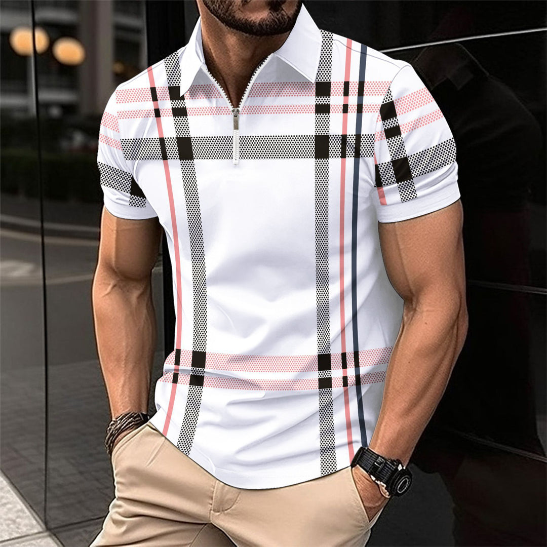 Herren Kurzarm Poloshirt mit modernem Reißverschlussdesign Echoarchiv