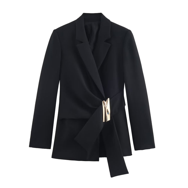 Damen Zweiteiliges Wickelblazer- und Palazzo-Anzugset mit Ziergürtel Echo Archiv