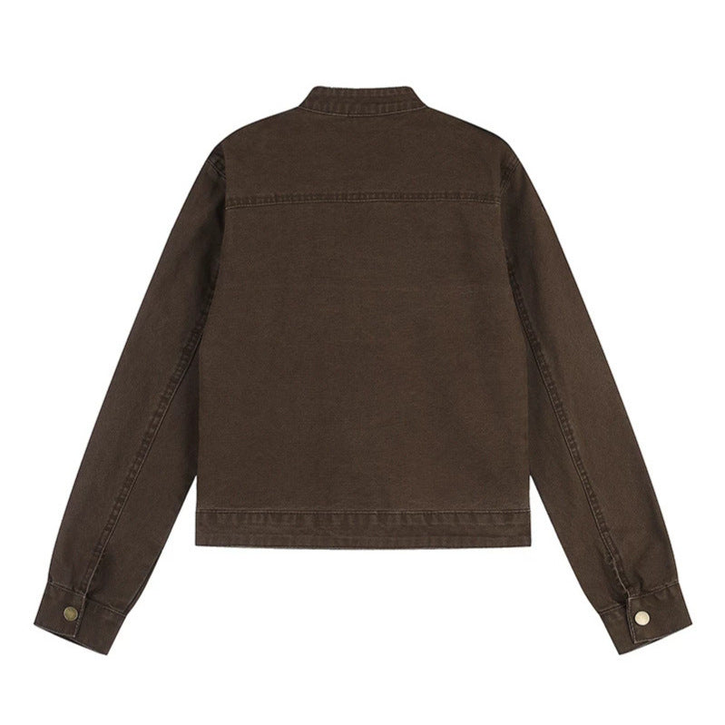 Damen Kurz geschnittene Utility-Jacke mit Stehkragen und Schulterklappen Echoarchiv