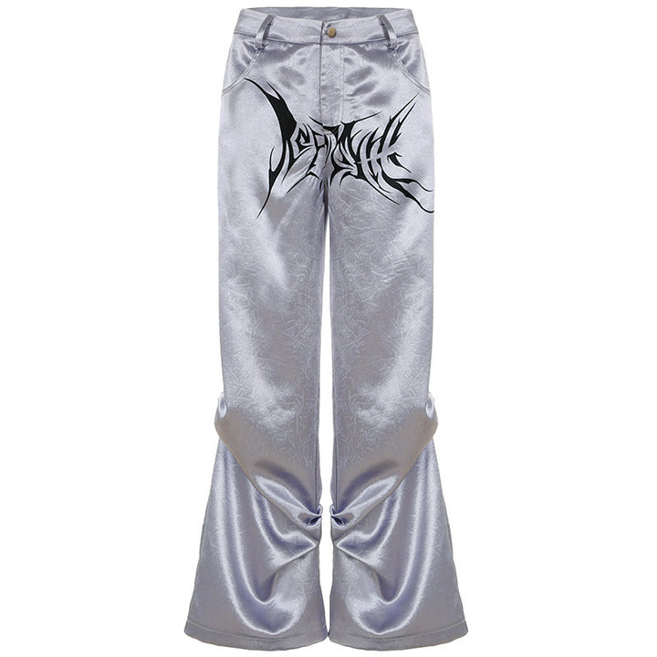 Damen Satin-Hosen mit dekorativem Grafikdruck und weitem Bein Echo Archiv