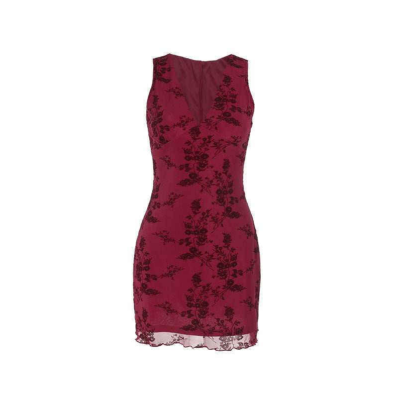 Damen figurbetontes Minikleid mit floralen Applikationen und tiefem V-Ausschnitt Echo Archiv