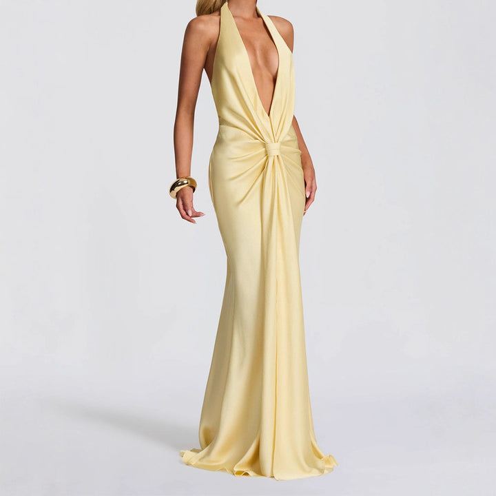 Damen Elegantes Maxi-Kleid mit tiefem V-Ausschnitt und drapierten Details Echo Archiv
