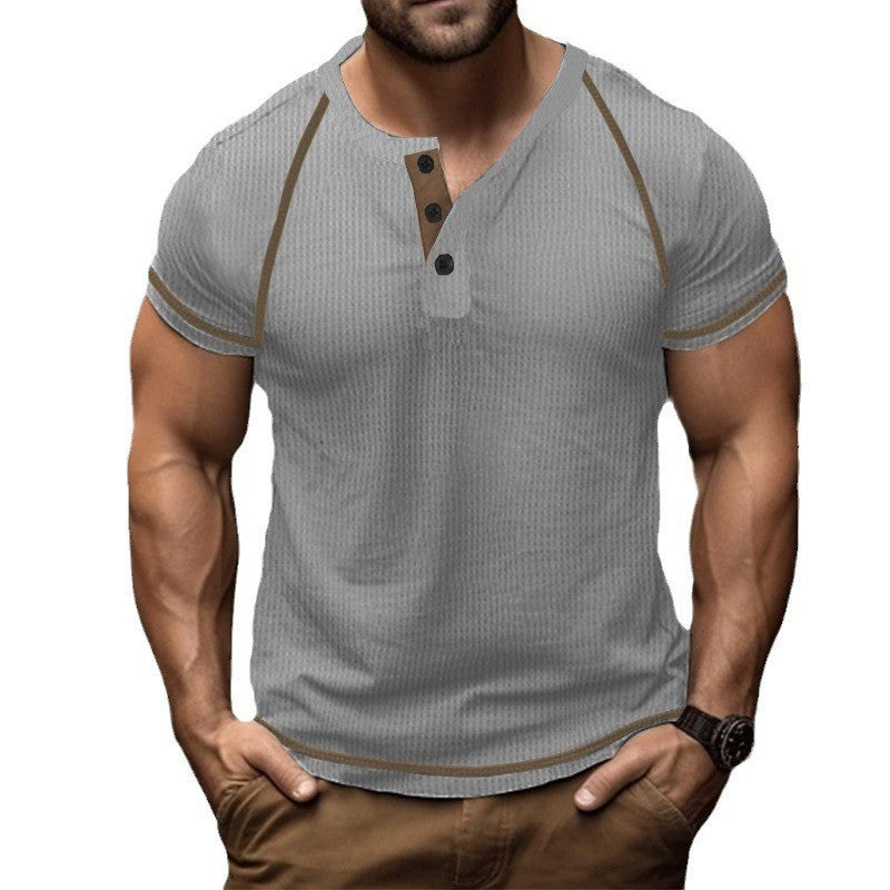 Herren Kurzarm-Henley-Shirt mit strukturiertem Gewebe und modischer Knopfleiste Echoarchiv