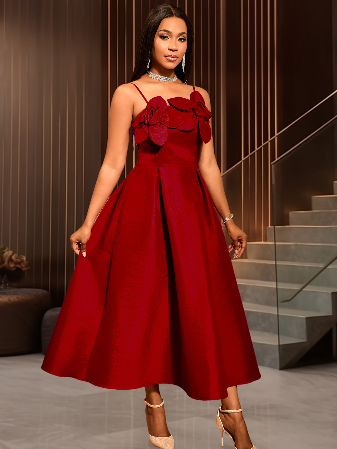 Damen A-Linien Kleid mit floralem Akzent Echo Archiv