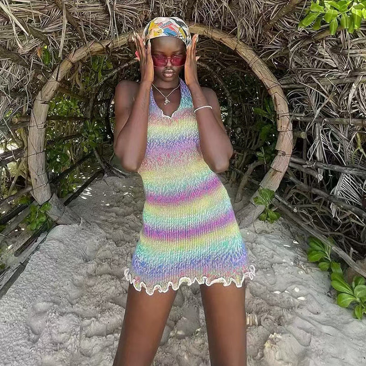Damen Häkel-Strandkleid mit raffinierten Wellenmustern und verspieltem Saum Echo Archiv