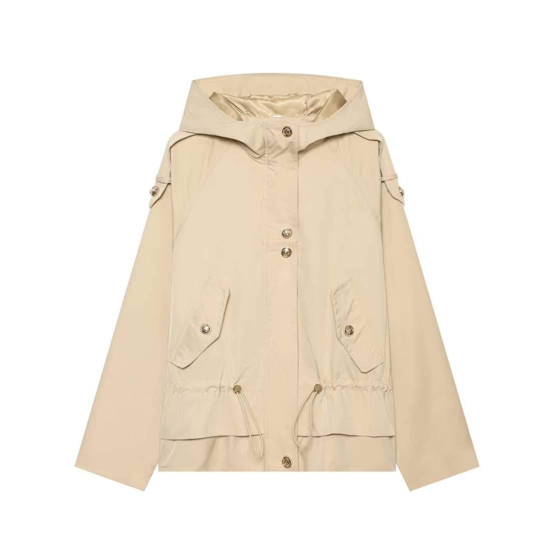 Damen Kurzparka mit Kapuze, Tunnelzug-Taille und Pattentaschen Echoarchiv