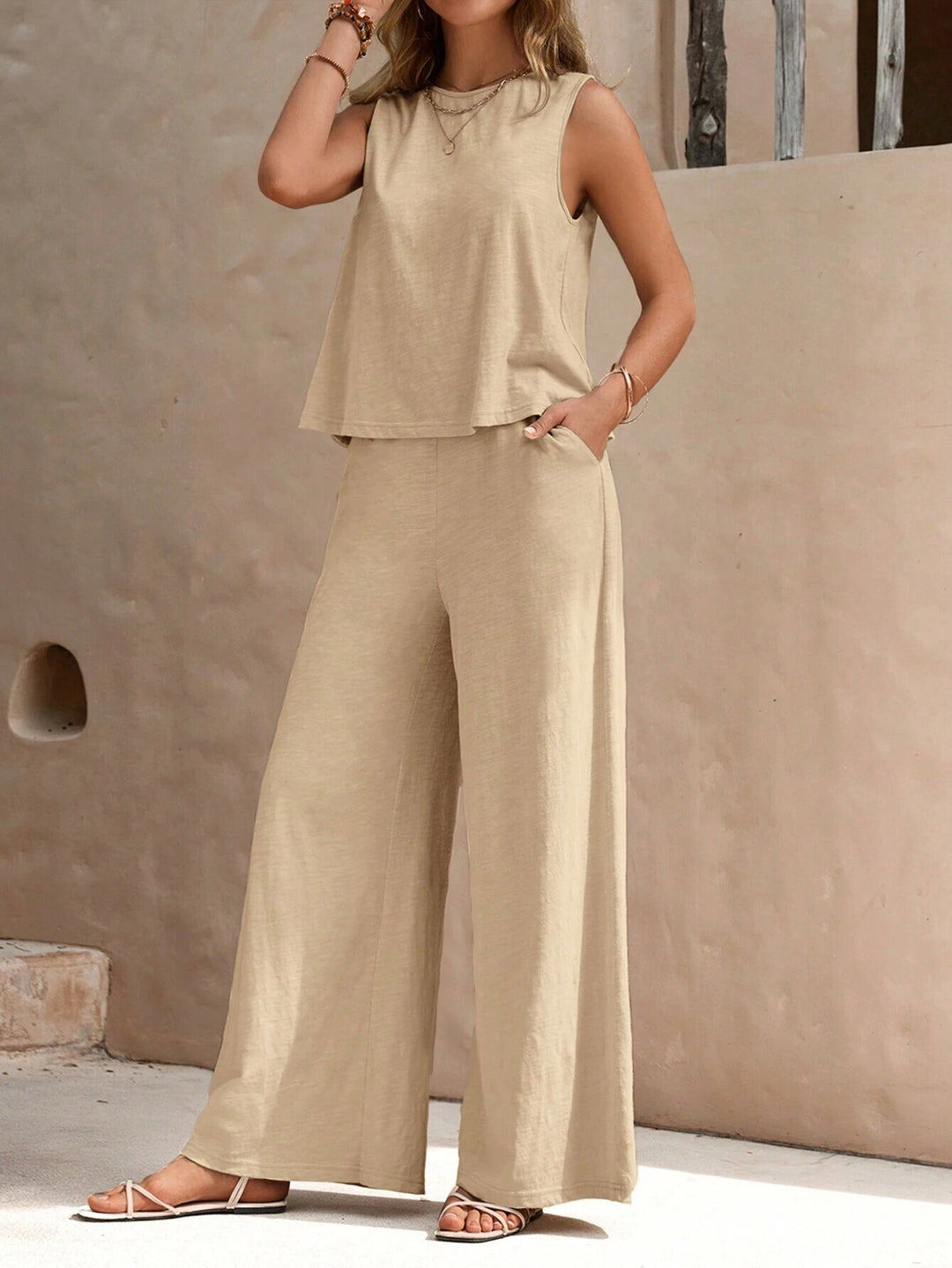 Damen Zweiteiliges Jersey-Set mit ärmellosem Top und weiter Palazzohose Echo Archiv
