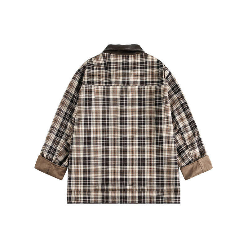 Herren Kurz geschnittener Fieldblouson im Vintage‑Workwear‑Stil mit Lederimitat‑Stehkragen und karierter Innenfütterung Echoarchiv