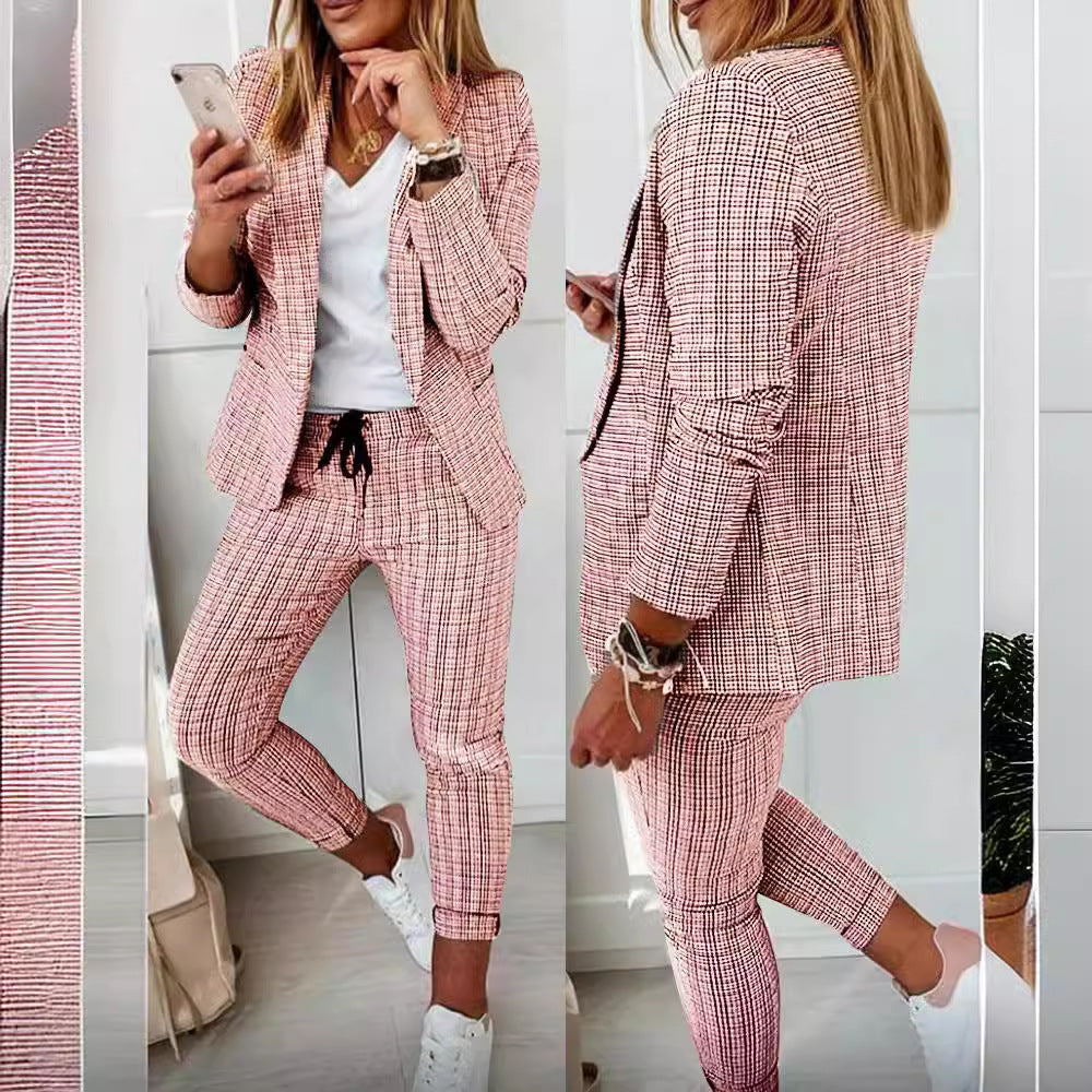 Damen nan Smart-Casual Blazer-Set mit offenem Longblazer und tapered Jogpant mit Kordelzug Echo Archiv