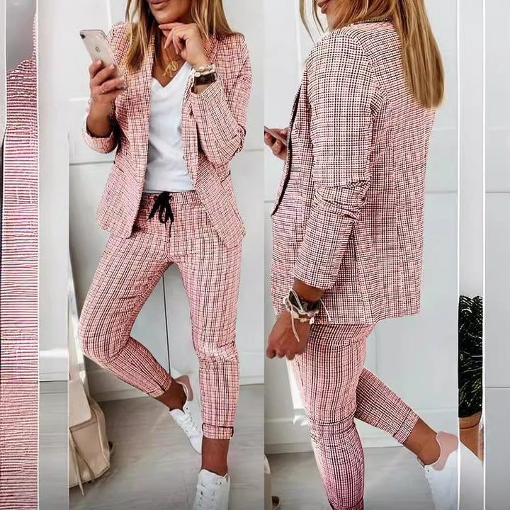 Damen nan Smart-Casual Blazer-Set mit offenem Longblazer und tapered Jogpant mit Kordelzug Echo Archiv