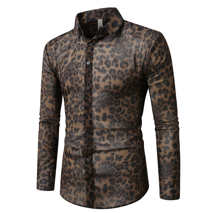 Herren nan tailliertes Langarmhemd mit auffälligem Leoprint, leichter Satinoptik und elastischem Slim Fit Echo Archiv