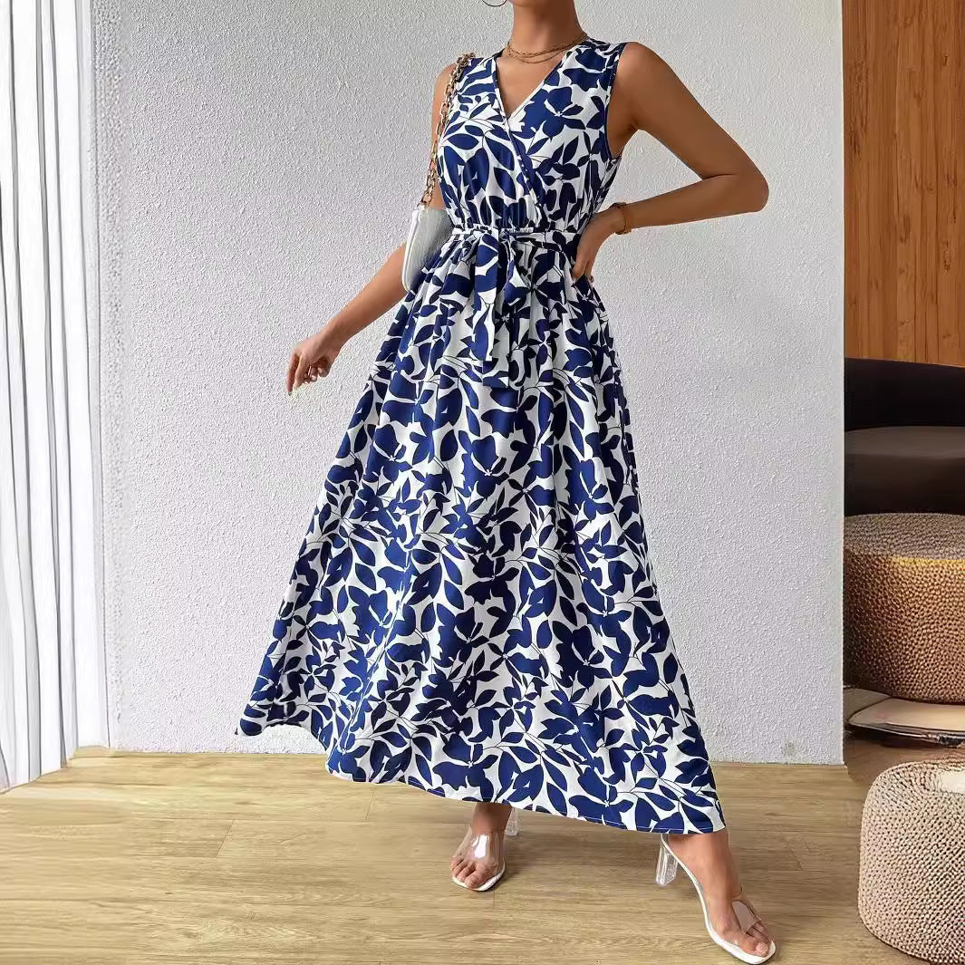 Damen nan Wickel-Maxikleid mit V-Ausschnitt und gebundenem Taillengürtel Echo Archiv