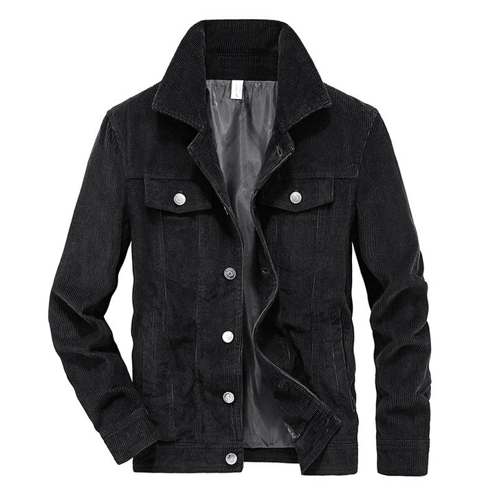 Herren Feincord-Workerjacke im Trucker-Schnitt mit verdeckter Knopfleiste – Taviero