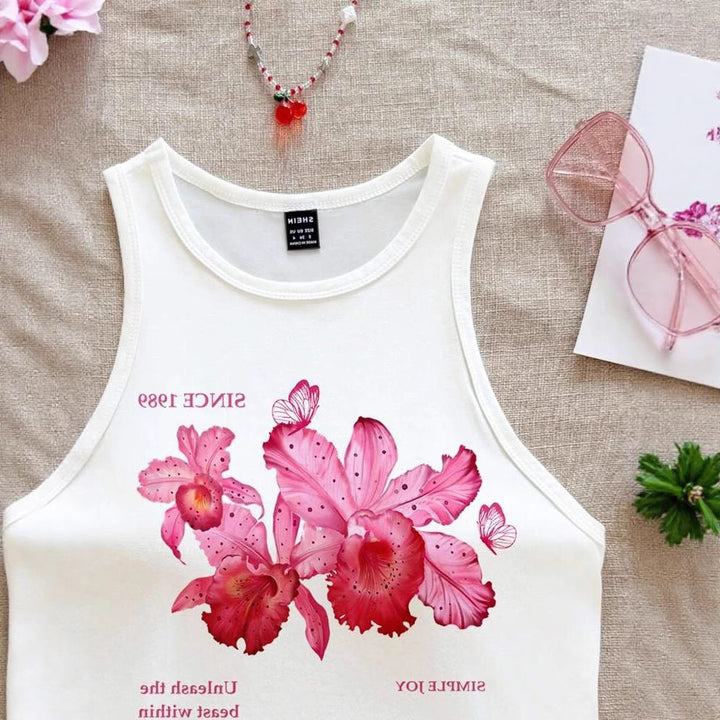 Damen ärmelloses Tanktop mit fröhlichem Kirschmotiv Echo Archiv