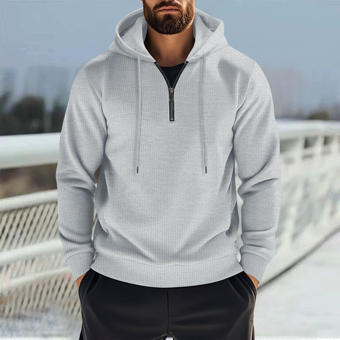 Herren Sportlicher Kapuzenpullover mit kurzem Reißverschluss und atmungsaktiven Einsätzen – Cavarno