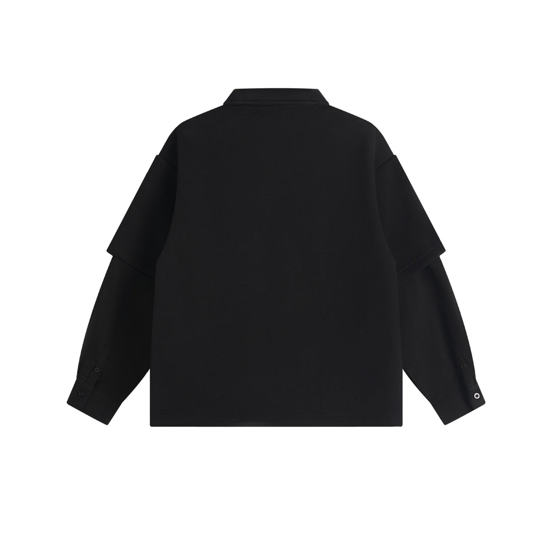 Damen Lagenlook-Sweatshirt mit Polokragen und aufgesetzten Stick-Patches Echoarchiv