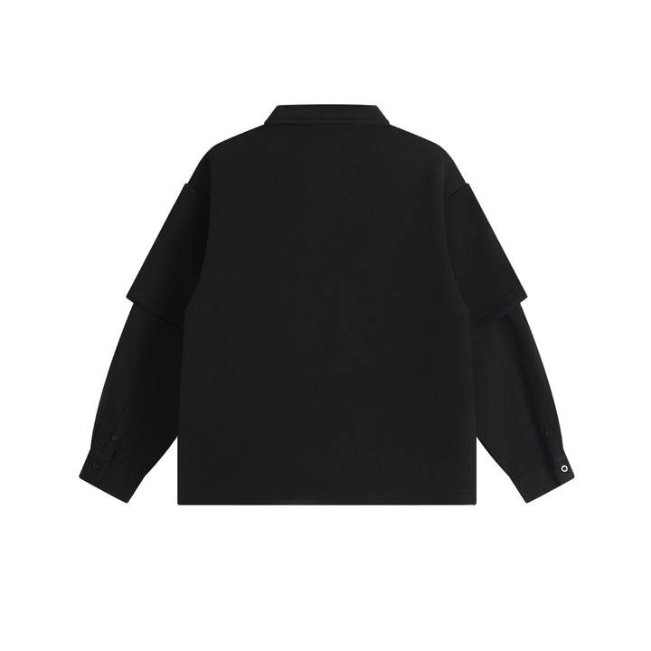 Damen Lagenlook-Sweatshirt mit Polokragen und aufgesetzten Stick-Patches Echoarchiv