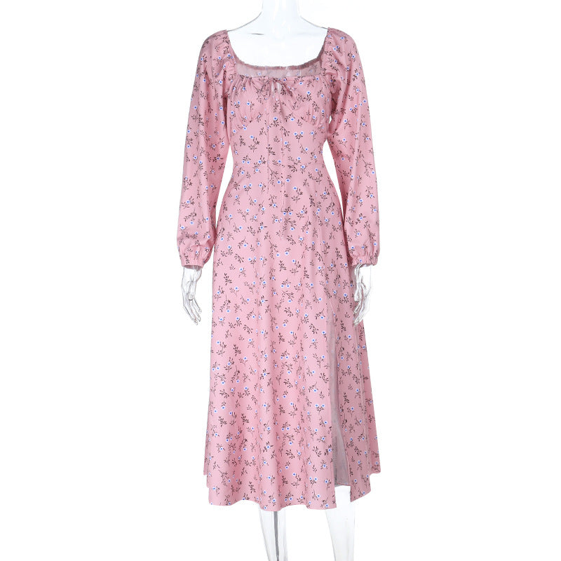 Damen Vintage-inspiriertes Midikleid mit quadratischem Ausschnitt, geraffter Brustpartie und langen Ärmeln – Élara
