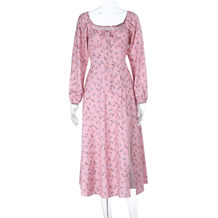 Damen Vintage-inspiriertes Midikleid mit quadratischem Ausschnitt, geraffter Brustpartie und langen Ärmeln – Élara