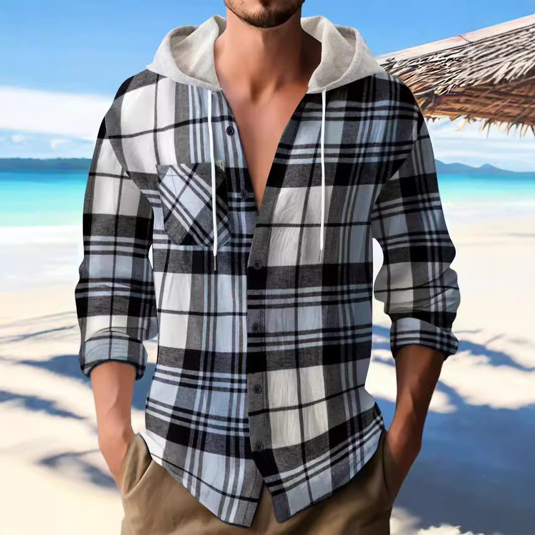 Herren Freizeit Hemd mit Kapuze und kariertem Design Echoarchiv