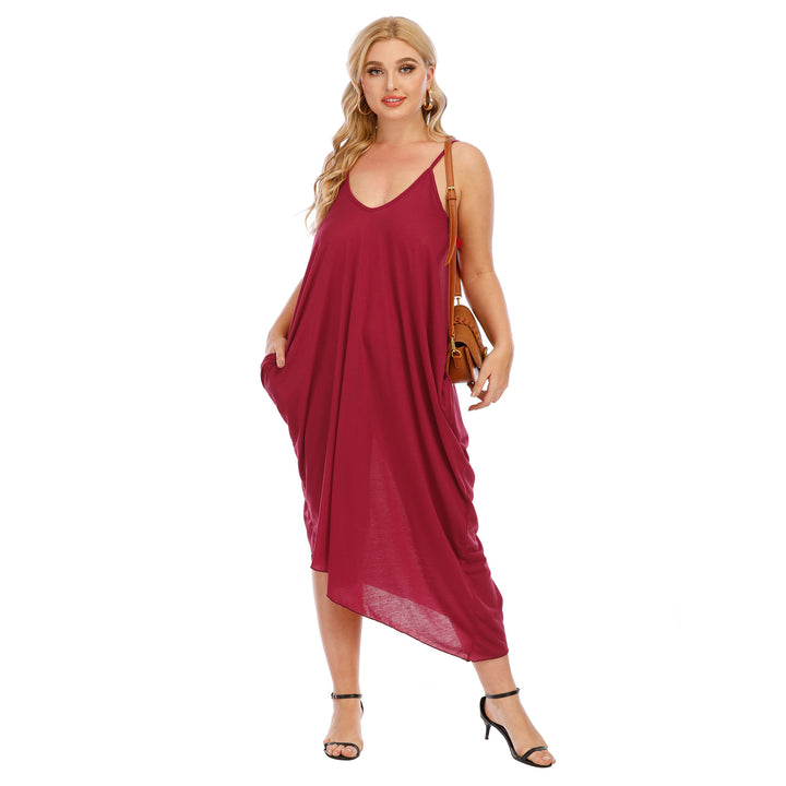 Damen lässiges Maxikleid mit tiefem V-Ausschnitt und Seitentaschen Echo Archiv