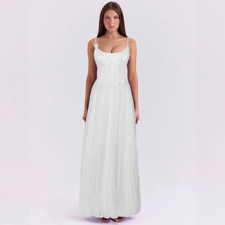 Damen nan figurbetontes Korsett-Maxikleid mit Schmetterlings-Trägern und plissiertem Chiffonrock Echo Archiv