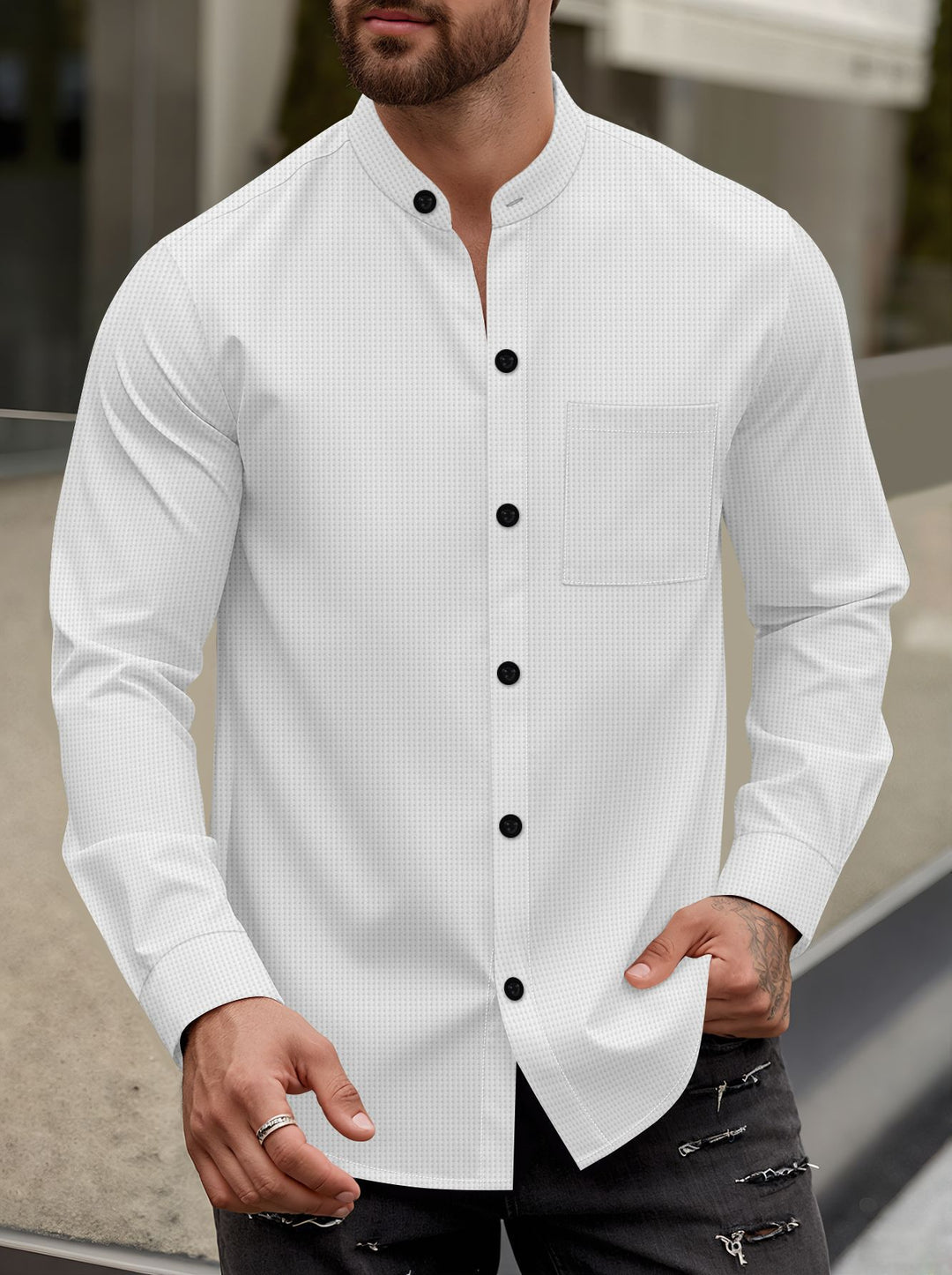 Herren Elegantes Hemd mit Stehkragen Echoarchiv