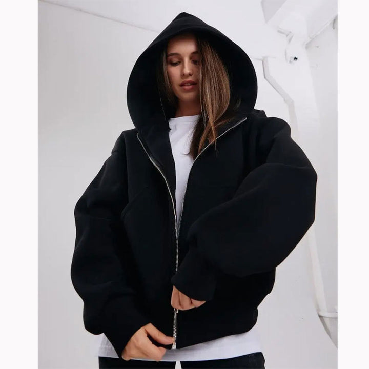 Damen nan extraweit geschnittener Zip-Hoodie mit verstärkter Kapuze, flachen Nähten und weichem Fleece-Innenfutter Echo Archiv