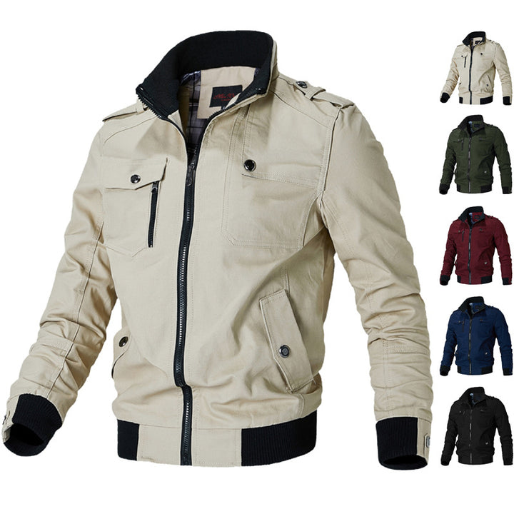 Herren nan modische Field-Bomberjacke aus robustem Baumwoll-Canvas mit Epauletten, Reißverschluss und geripptem Saum Echo Archiv