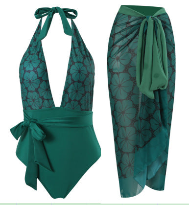 Damen eleganter Einteiler Badeanzug mit floralem Wickelrock Echo Archiv