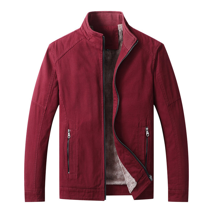 Herren Leichte Baumwoll-Canvas Übergangsjacke mit wärmender Plüschinnenfütterung und Stehkragen – Taviero