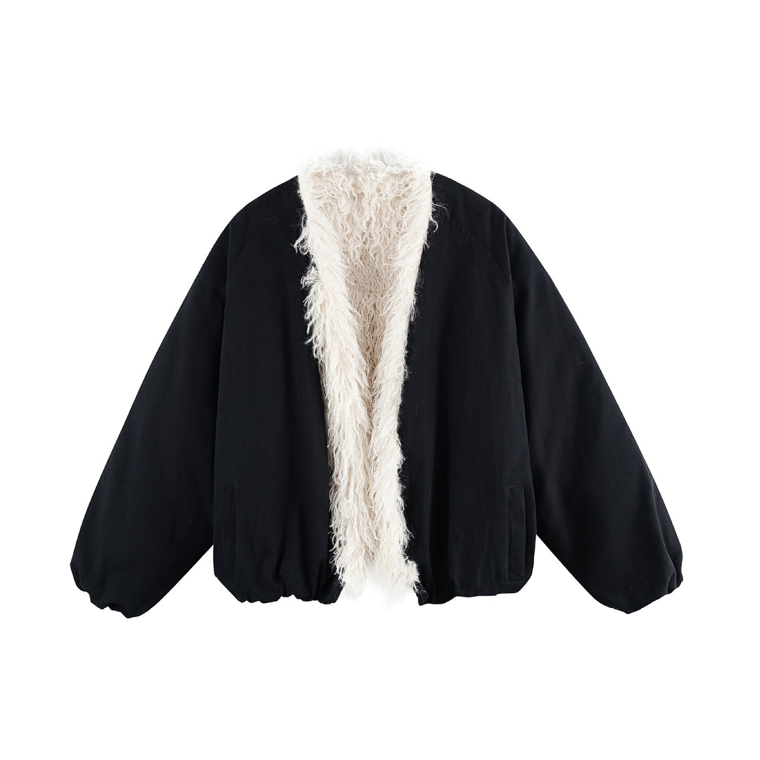 Damen Kurzblouson im Oversize‑Cut mit voluminösem Teddyfutter und elastischem Saum Echoarchiv