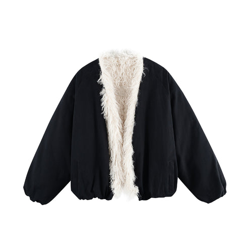Damen Kurzblouson im Oversize‑Cut mit voluminösem Teddyfutter und elastischem Saum Echoarchiv