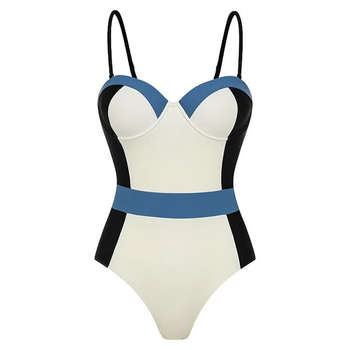 Damen High-Waist Einteiler Badeanzug mit modernem Schnitt und verspielten Farbblockelementen Echo Archiv