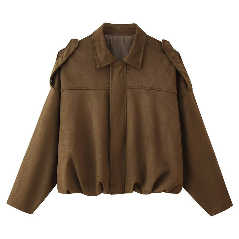 Damen Kurzgeschnittene Oversize Blousonjacke mit Schulterklappen – Célinea