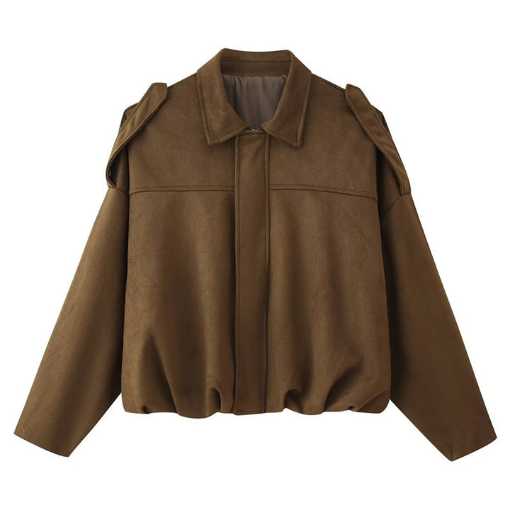 Damen Kurzgeschnittene Oversize Blousonjacke mit Schulterklappen – Célinea