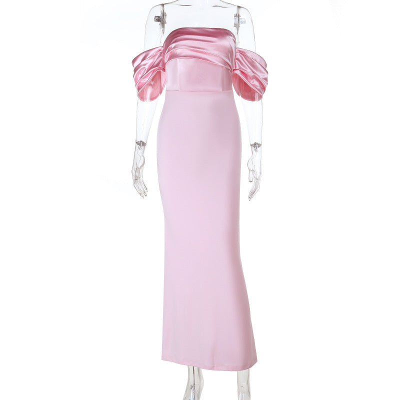 Damen schulterfreies Maxikleid mit elegantem Wickeldetail und voluminösen Puffärmeln Echo Archiv
