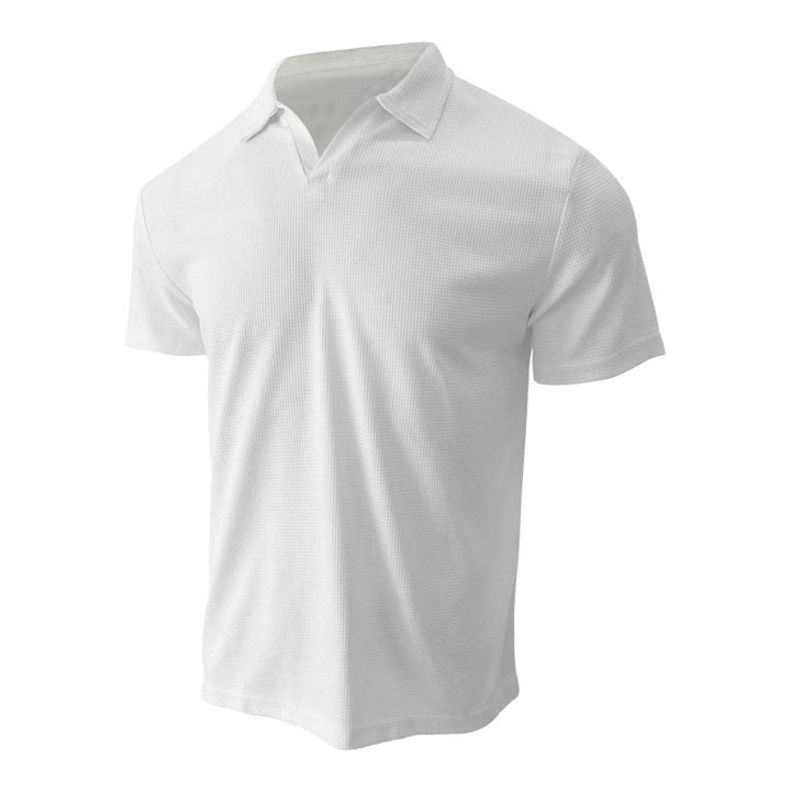 Herren nan leichtes Kurzarm-Polo aus Waffeljersey mit offenem V-Ausschnitt und Hemdkragen Echo Archiv