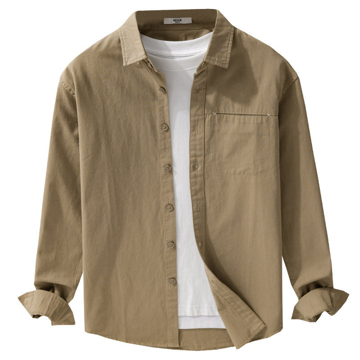 Herren Leichtes Baumwoll-Utility-Hemdjacke mit Kentkragen, Brusttasche und Relaxed-Fit Echoarchiv
