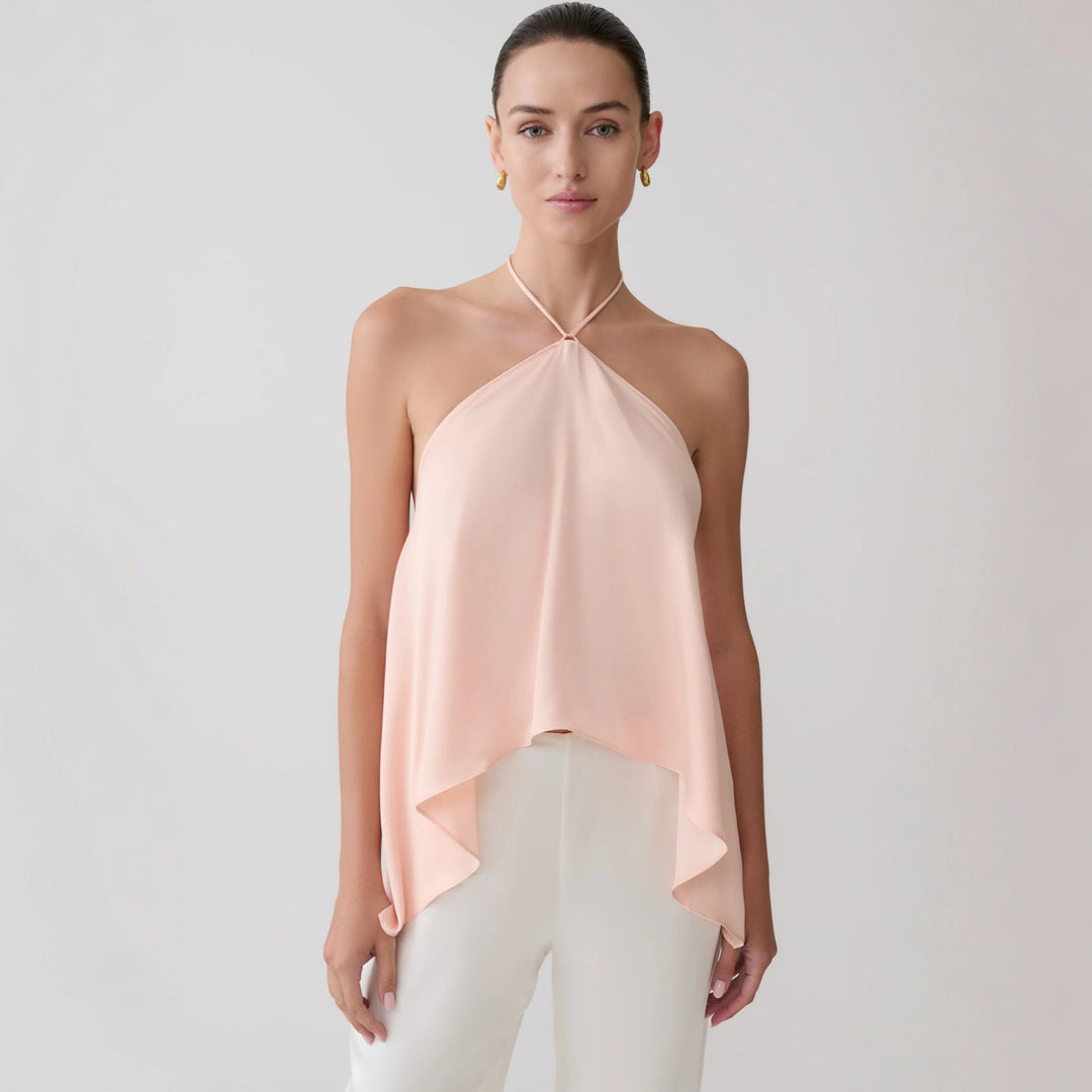 Damen Halter-Top aus fließendem Chiffon mit asymmetrischem Saum Echo Archiv