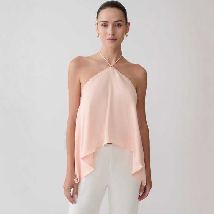 Damen Halter-Top aus fließendem Chiffon mit asymmetrischem Saum Echo Archiv