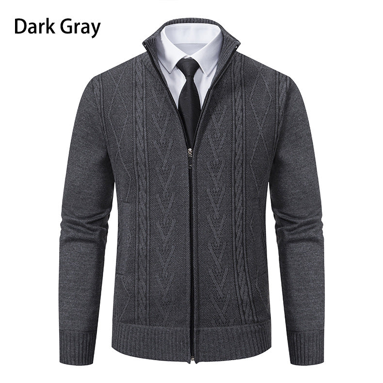Herren Strickjacke mit strukturiertem Zipper und ausgefallenem Aran-Muster Echoarchiv