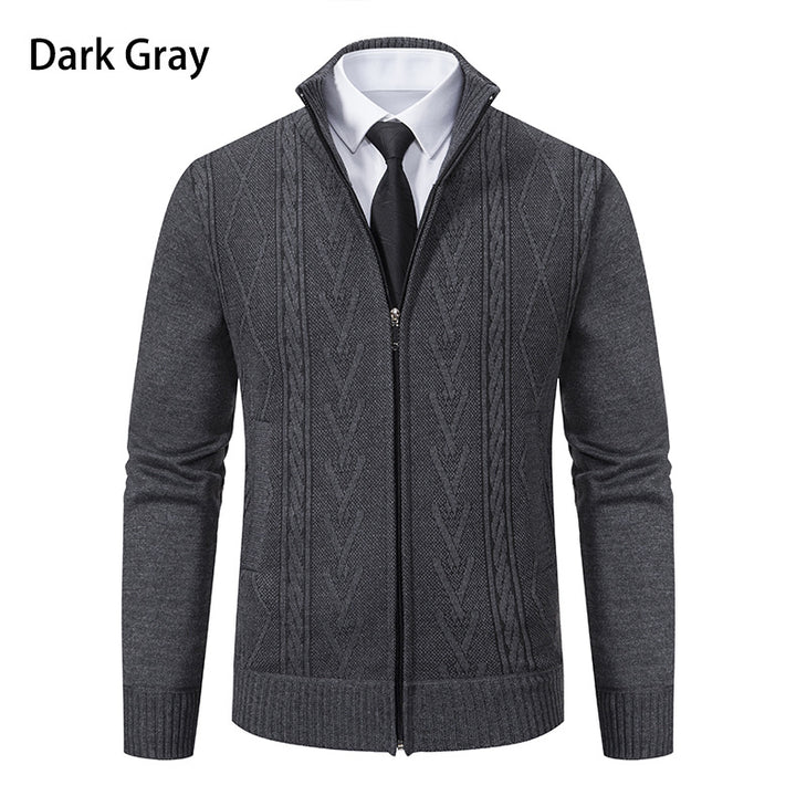 Herren Strickjacke mit strukturiertem Zipper und ausgefallenem Aran-Muster Echoarchiv