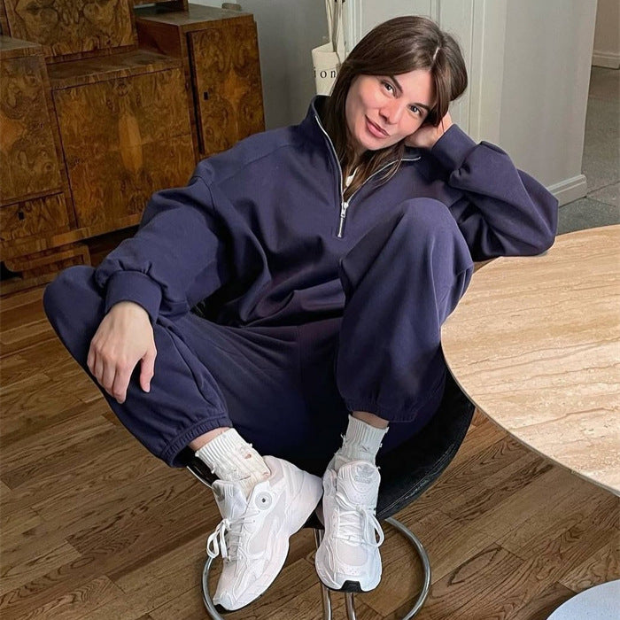 Damen Zweiteiliges Sweatset mit Stehkragen-Halbzip und Relaxed-Oversize-Schnitt – Avérine