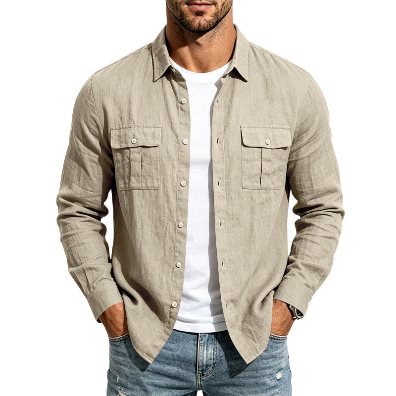Herren Leinenhemd mit Brusttaschen und lässigem Overshirt Echoarchiv