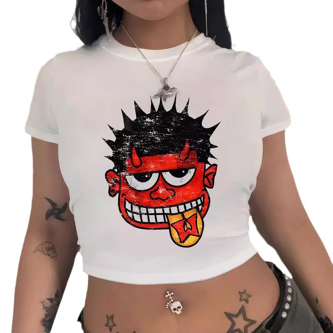 Damen Crop-T-Shirt mit kreativem Comic-Motiv Echo Archiv